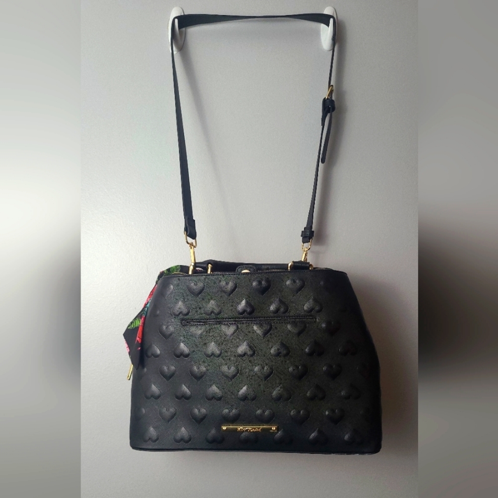Betsey Johnson Black Heart-Embossed Satchel